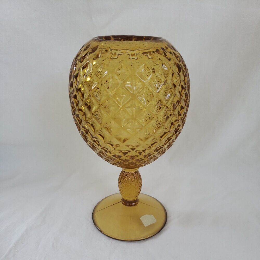Vintage Viking Glass Amber Diamond Optic Yesteryear Line 8" Ivy Ball Vase - Picture 2 of 9